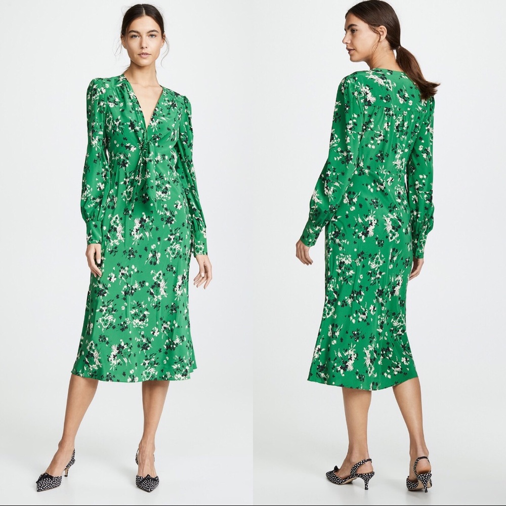 Veronica Beard Green Floral Midi Dress